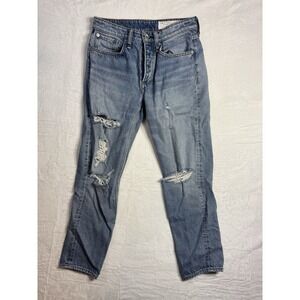 rag & bone Jeans Women's 23 Blue Rosa Mid-Rise Boyfriend Button Fly Distressed